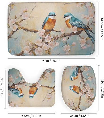 Miniatura 3 de Dunmat - Juego de 4 cortinas de ducha de acuarela con diseño de pájaro, flores botánicas, ramas de árbol, pájaros azules, juego de decoración de