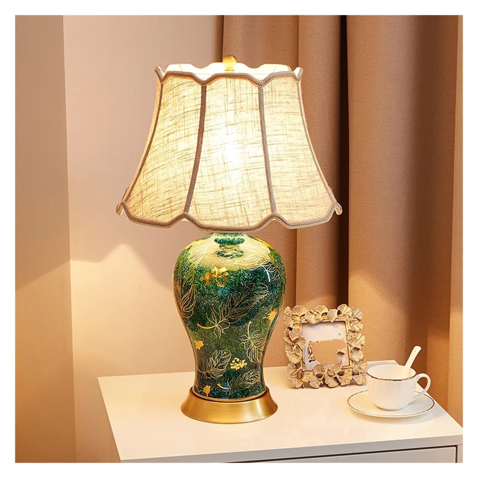Zielona Ceramiczna Lampa Stołowa Luksusowa Do Salonu, Sypialni, Chiński Styl Retro, Domowa Lampka Nocna, Idealnie Dopasowana - Mała, Rozmiar S