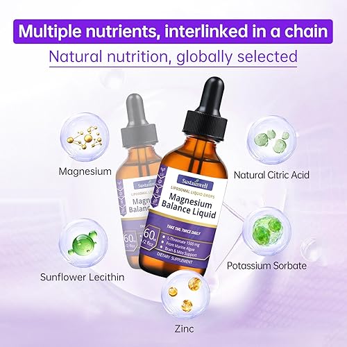 Miniatura 4 de Gotas líquidas de magnesio L-treonato de 1500 mg de alta absorción para el cerebro para el sueño Memory Focus Sleep sin azúcar vegano 2.04 fl oz,