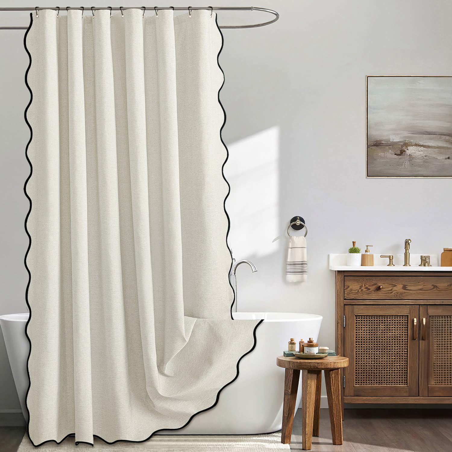 Photo 1 of MIULEE Birch Scalloped Linen Shower Curtain 72x72 Inches