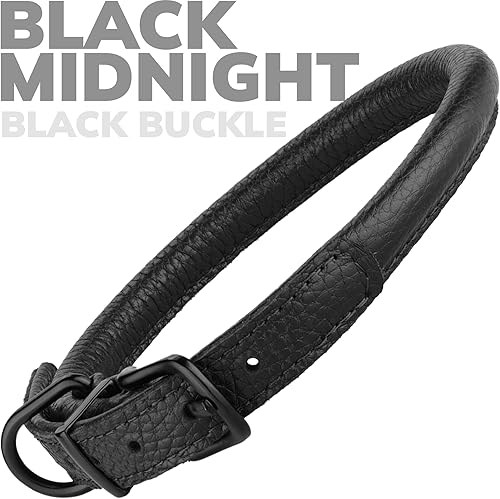 Miniatura 6 de Collar de cuero enrollado para perro, collares redondos y suaves, con placa de identificación, para perros pequeños, medianos o grandes, cuello de 9