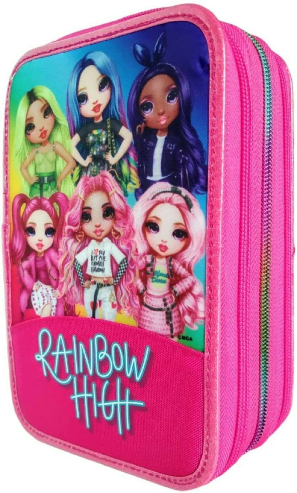 Schoolpack Zaino Rainbow High Estensibile 40x29x14 cm + Astuccio 3 Zip Completo + Portachiavi Paillettes e Braccialetto Amicizia in Omaggio