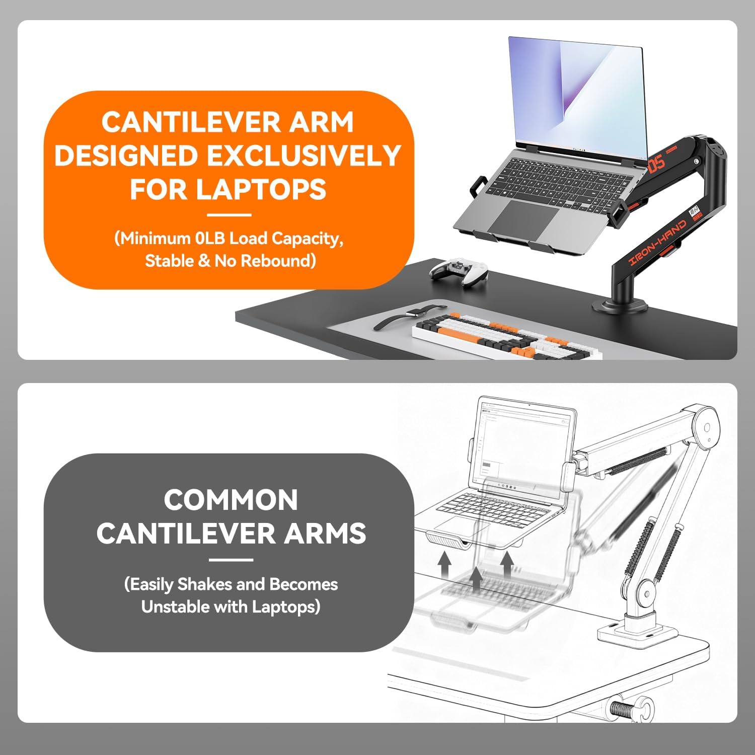 Laptop Mount for Desk (11.3"-17.3"), 360° Rotating Foldable Laptops Arm Mount with Gas Spring, Heavy Duty Aluminum Adjustable Laptop Stand with Clamp/Grommet (Black)