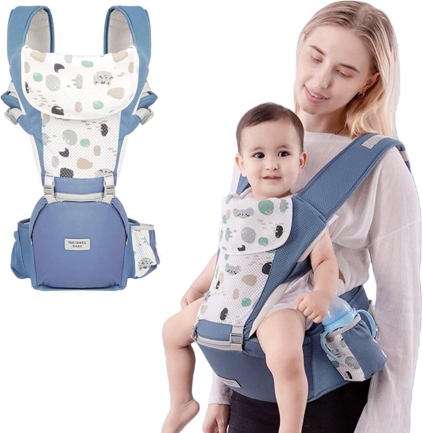 Baby Carrier Hip Seat Waist Stool For Newborn to Toddler with Adjustable Strap, Storage Pocket and Drool Bibs, Comfort Mesh for Baby 4-20 KG (Blue)