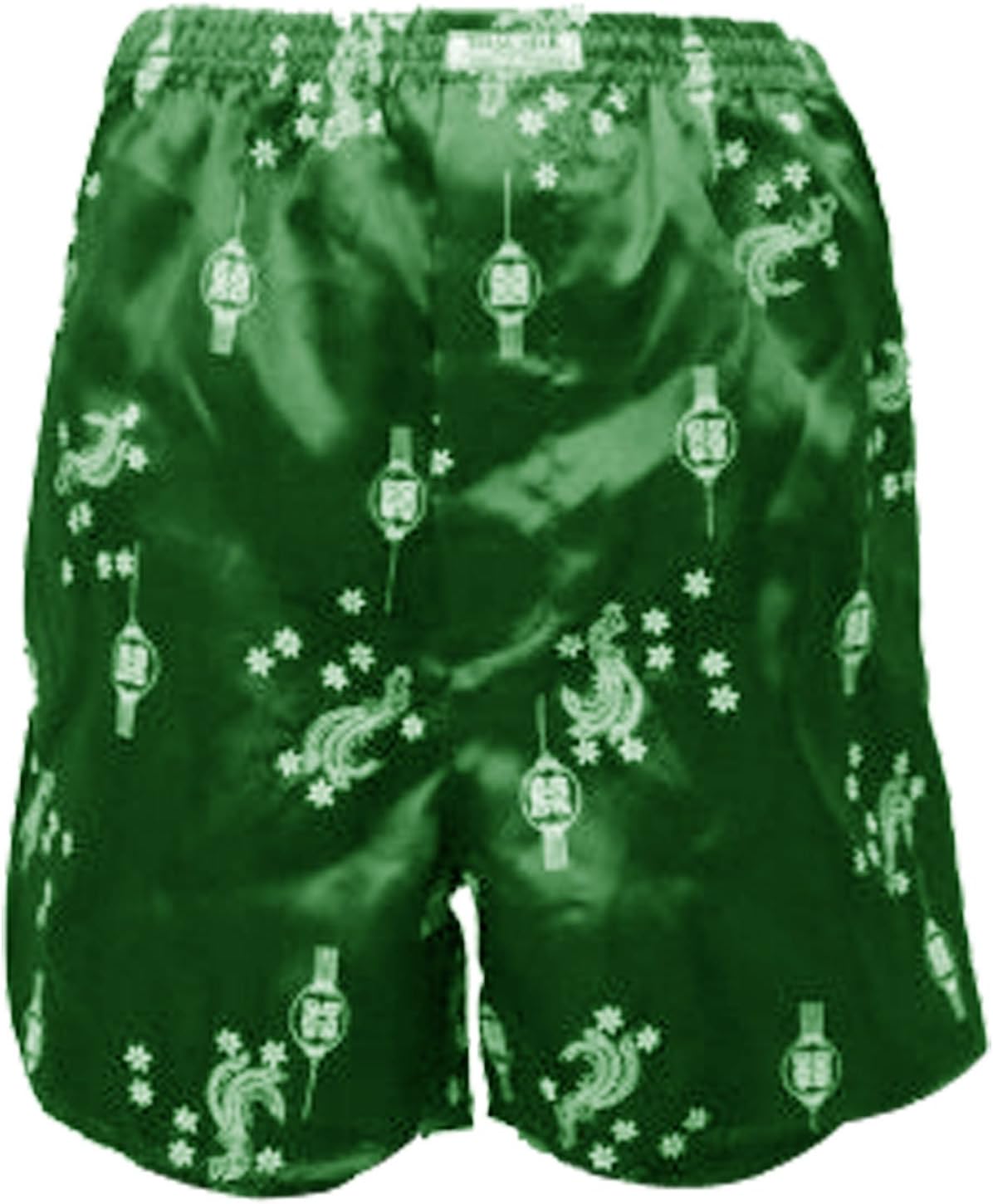 Men's Thai Silk Boxer ShortsGreen with Chinese Dragon Design (Best FIT for Waist 2931 Inches