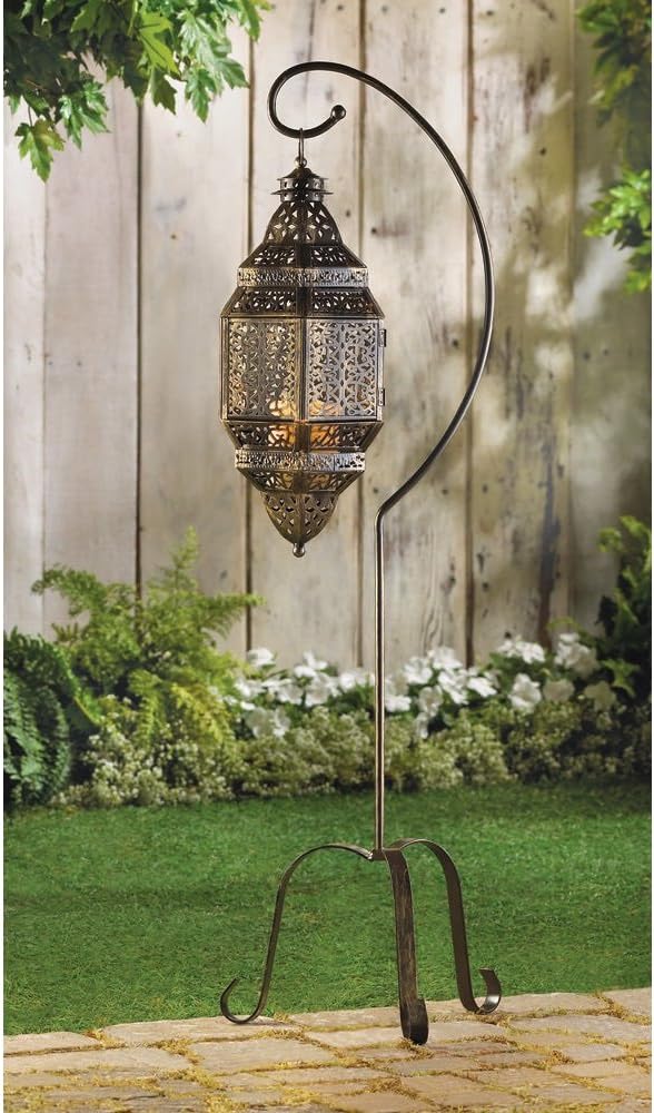 Moroccan Candle Lantern Stand Black Iron Hanging Lamp 41 inch Tall Gift Decor Home and Garden,New