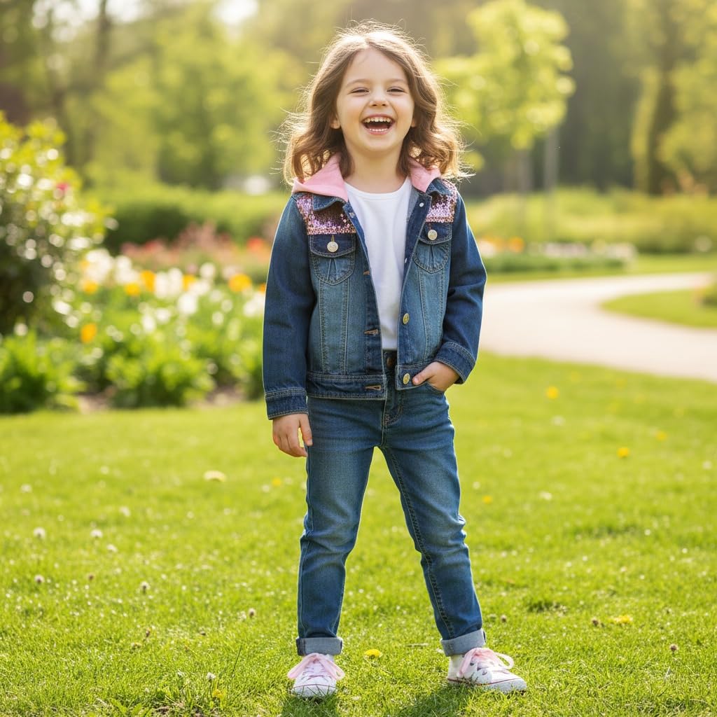 Peacolate 2-10 ans Petites Filles Sequin Manteaux Broderie Denim Veste