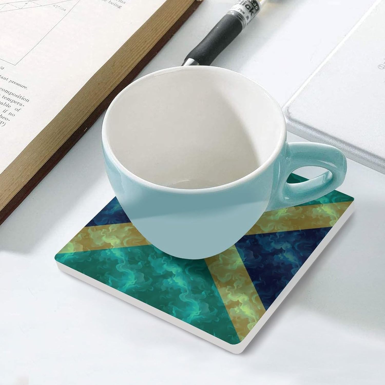 Jamaica Flag Coaster for Drinks Square Ceramic Table Coasters Stone Mat Crafts 6PCS Home Kitchen Decor