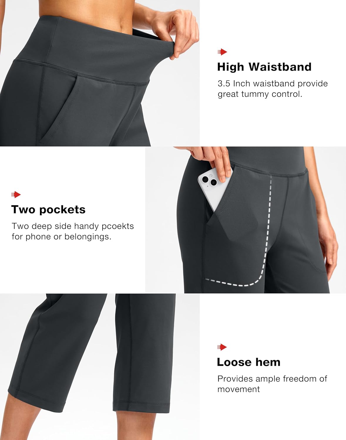 SANTINY Capri Pants for Women High Waisted Workout Yoga Capris Leggings Straight Leg Athletic Cropped Pants with Pockets