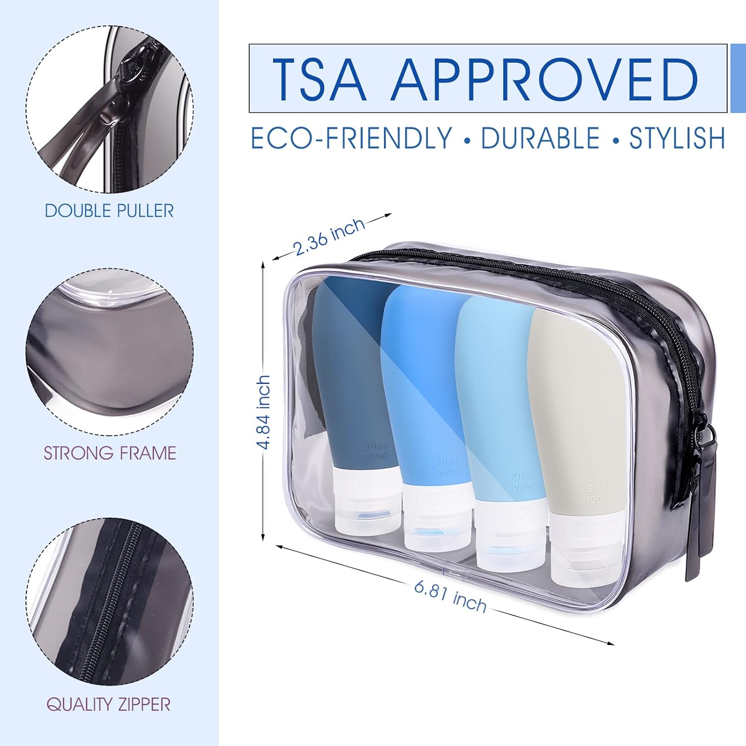 Portable Travel Bottles, INSFIT TSA Carry On Approved Toiletries Containers, 3 Ounce Leak Proof Squeezable Silicone Tubes, Refillable Travel Accessories for Shampoo Body Wash Liquids 4 Pack Bule : Clothing, Shoes & Jewelry