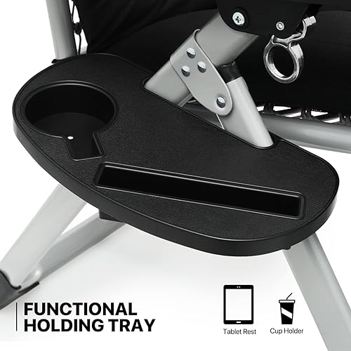 Miniatura 12 de MoNiBloom Silla reforzada de gravedad cero, tumbona plegable para piscina y playa, tumbona de bronceado portátil con cojín, reposacabezas y bandeja