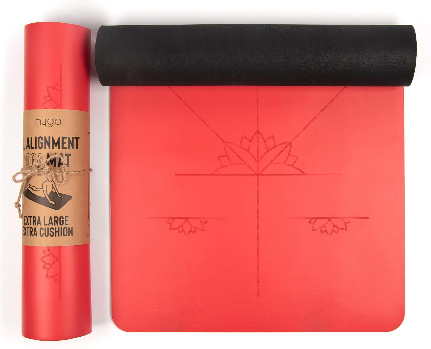 Myga Large Alignment Yoga Mat, 205 x 70cm, 6mm Thickness, Red
