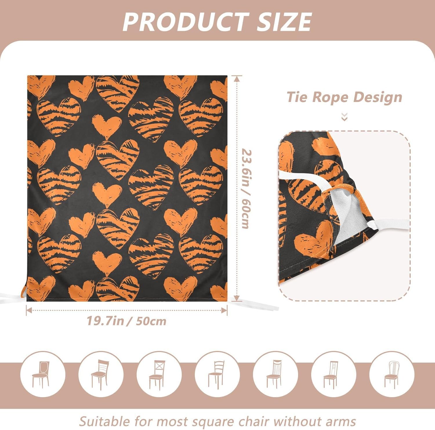 ALAZA Tiger Stripes Hearts Chair Back Cover Set of 6, Washable Reusable Removable Chair Slipcovers Decorative Chair Cover for Home Kitchen Wedding Party