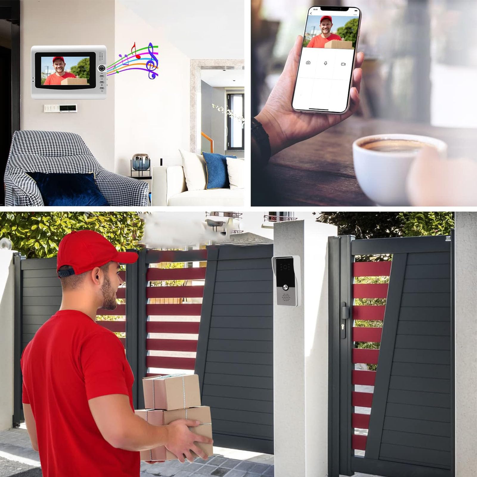 Sistemas Videocitofono Cablato, Monitor Videocitofono da 7 Pollici con Visione Notturna IR, Kit Videocitofono Supporto Monitoraggio, Sblocco, Citofono Bidirezionale per (argento
