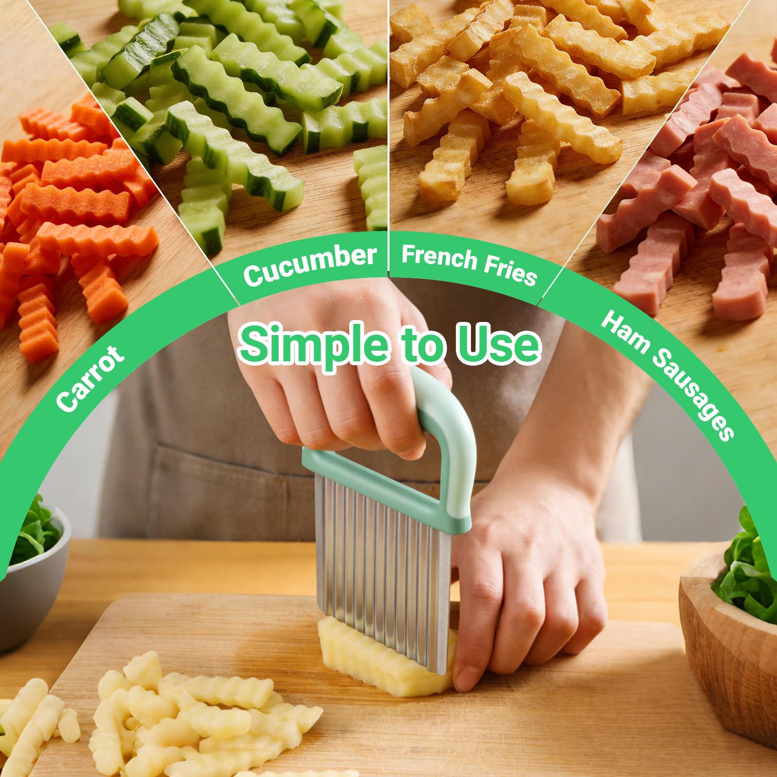 2 Pièces Couteau Ondulé et Crinkle Cutter en Acier Inoxydable, Coupe-Légumes Ondulé, Coupe Frites Trancheuse à Vagues avec Étui de Protection, pour Pommes de Terre, Carottes, Fruits et Salades