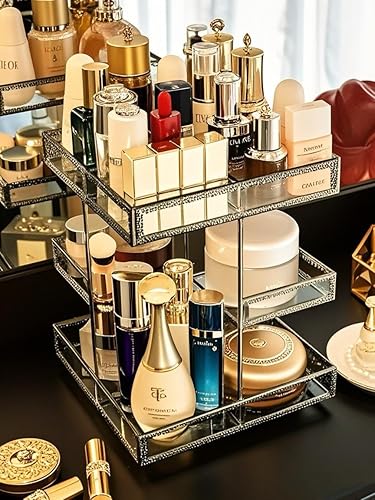 Miniatura 3 de Organizador de maquillaje giratorio de 360 grados, bandeja de perfume giratoria de 4 niveles, almacenamiento de cosméticos de encimera, pantalla de