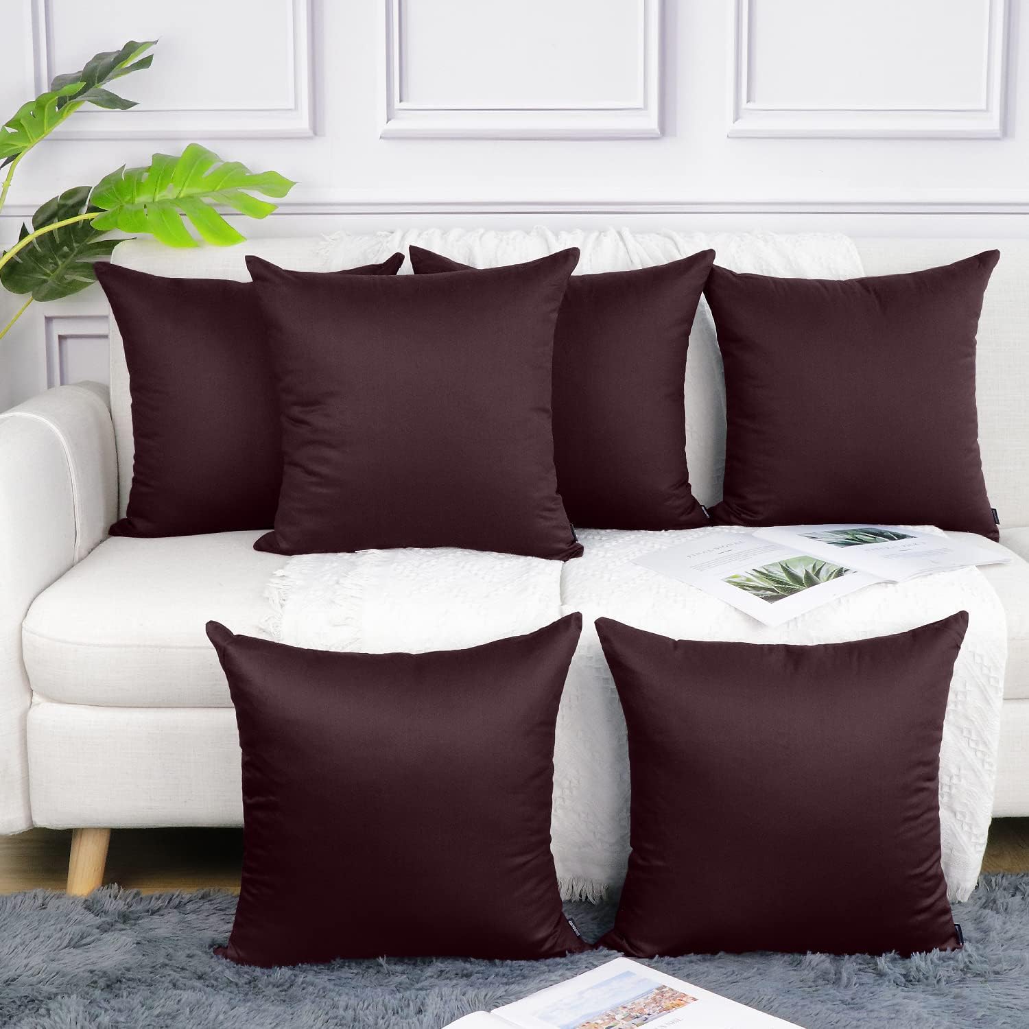 Coddsmz 6 Pack Decorative 100% Cotton Pillow Covers Square Cushion Cover Solid DIY Anniversary Valentines Gifts Throw Pillowcase for Home Sofa Bedroom,Pure White,20" x 20" (ONLY Covers, NOT Insert)