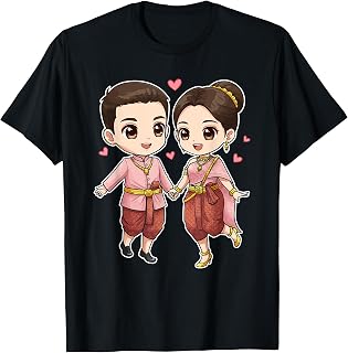 Sweet Cute Khmer Cambodian Wedding Couple Chibi Cartoon Love T-Shirt