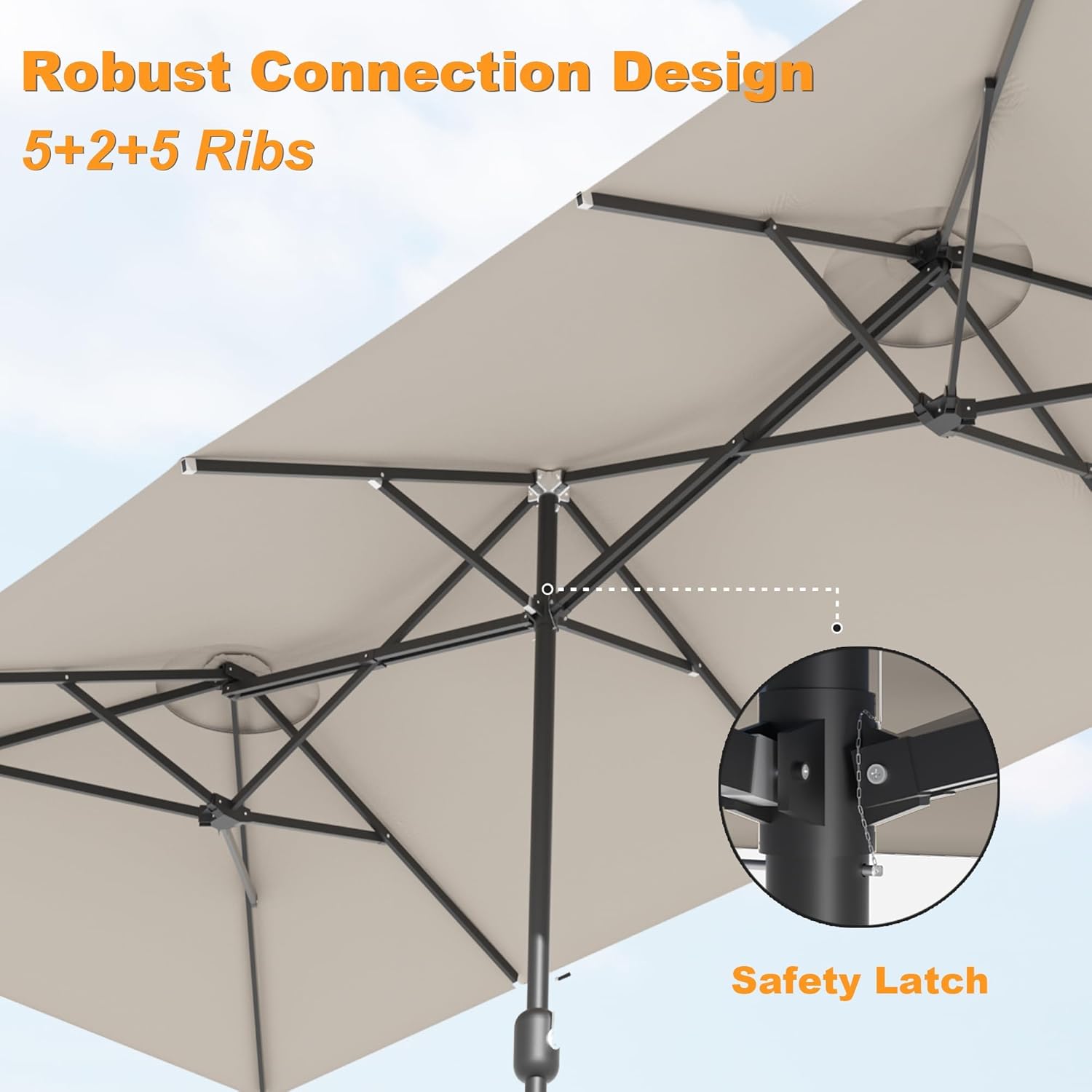 Kullavik 15FT Outdoor Patio Umbrella,Large Umbrella with 10 Heavy iron rib,sun umbrella with Crank Handle,Parasol for Poolside,Beach,Backyard,Khaki