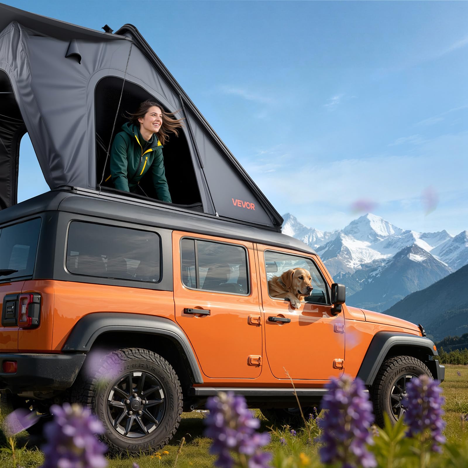 VEVOR Tenda da Tetto per Auto per Campeggio Viaggio Capienza ca. 2-3 Persone, Tenda Sopra Auto Telaio in Alluminio con Illuminazione LED Finestra Scala Carico 150 kg, Impermeabile per Jeep SUP