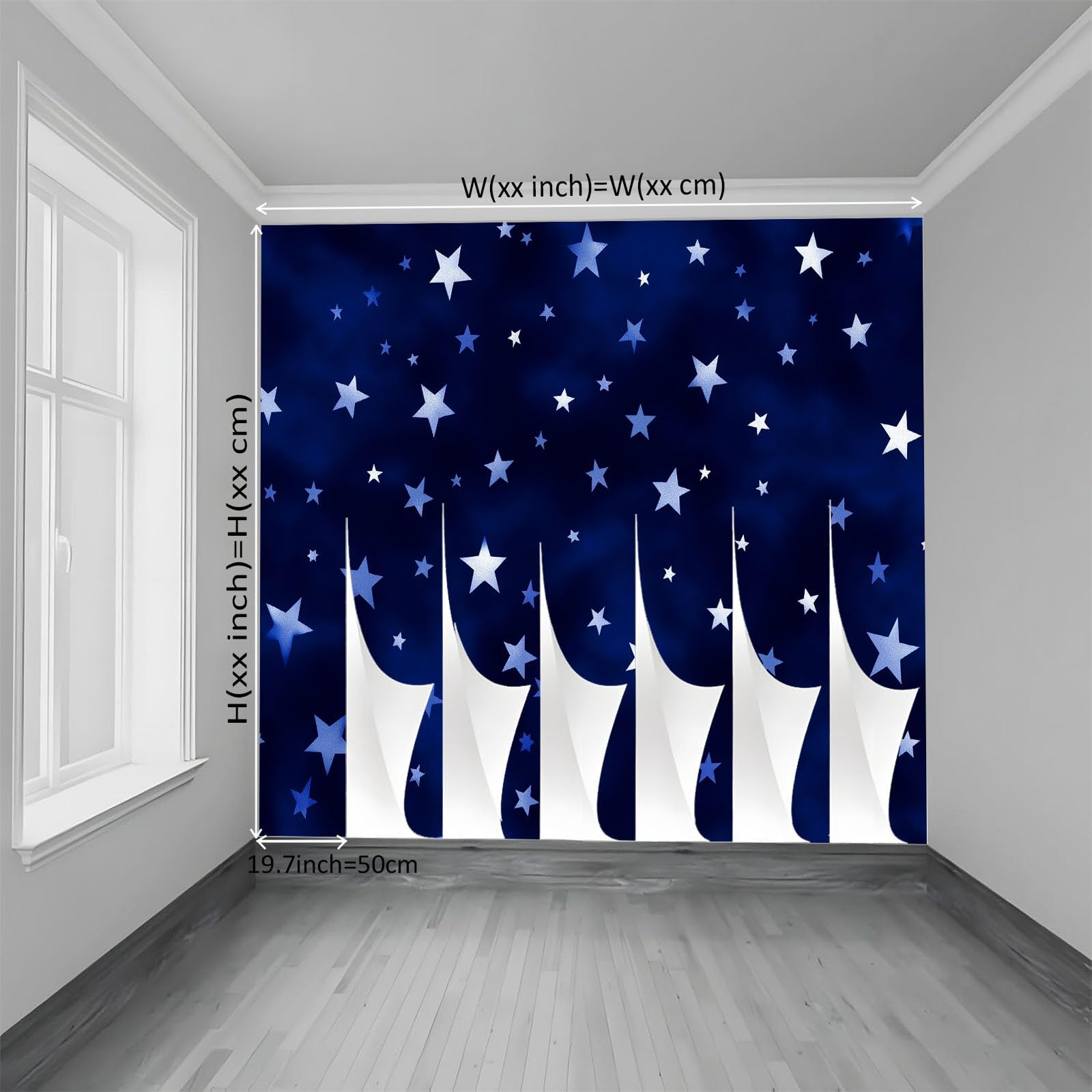Fototapeta z włókniny, motyw niebiański, tapeta 400 x 280 cm (szer. x wys.), nowoczesna tapeta z włókniny, efekt 3D, dekoracja ścienna, minimalistyczne gwiazdy, paski, tapeta ścienna, do salonu