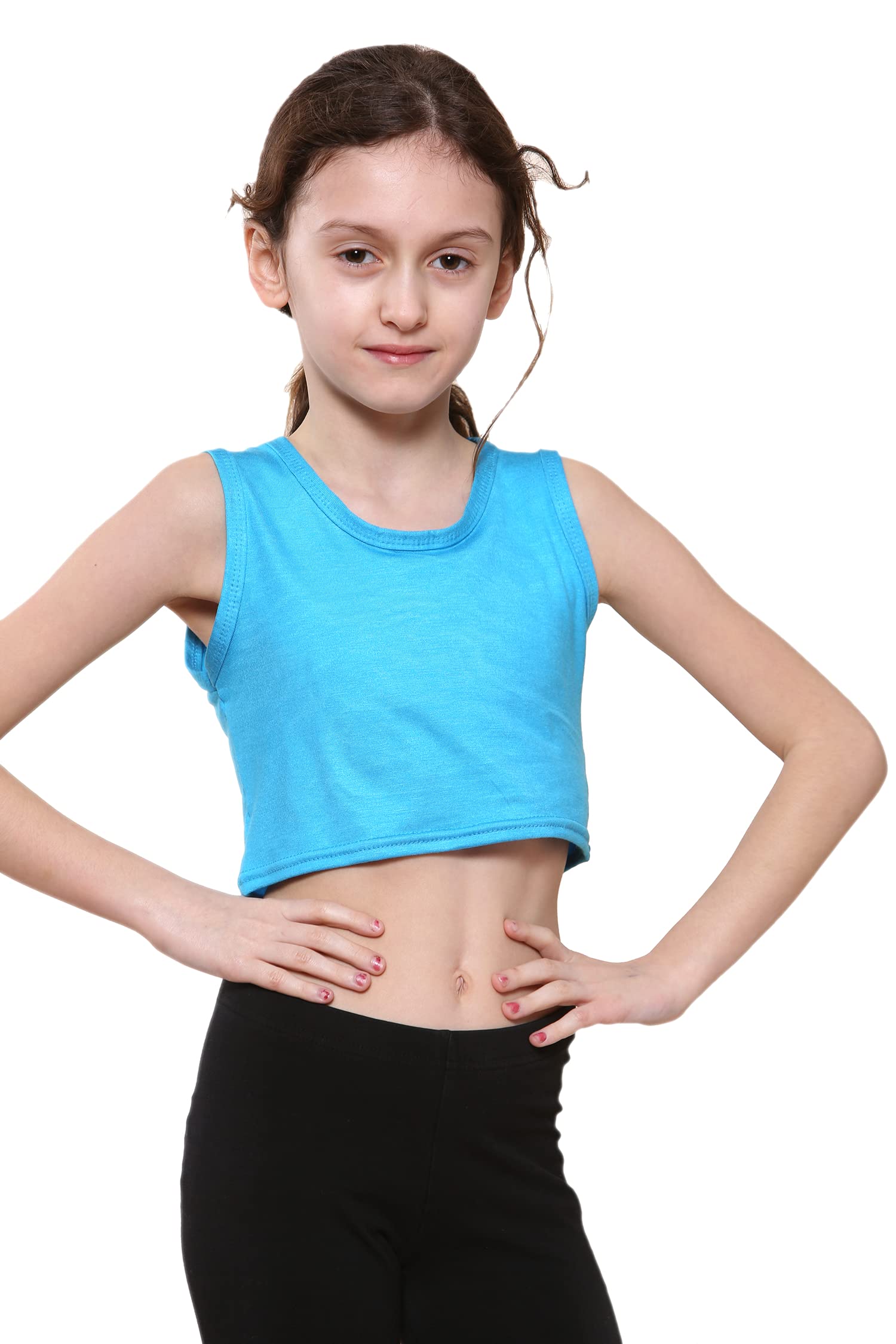 Kids Girls Neon Fluorescent Vest Crop Tops T-Shirt Tee Top Dance Wear Gymnastic Fancy Dress Age 5-14 Years