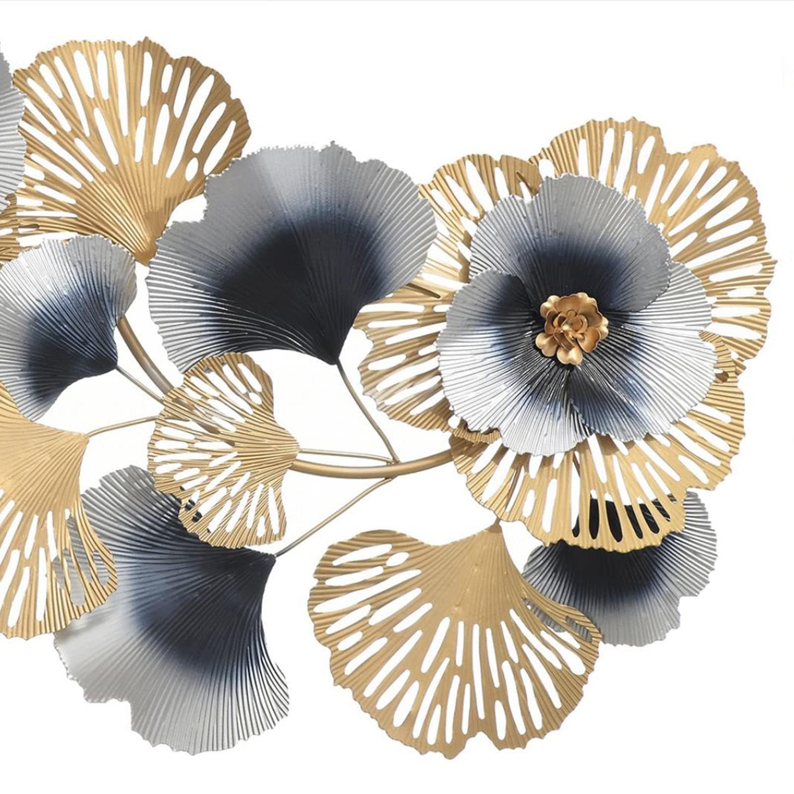 Decoración de pared de metal en 3D, hecha a mano, diseño de hoja de ginkgo dorada para el hogar, hotel, dormitorio, sala de estar, decoración moderna de metal de lujo