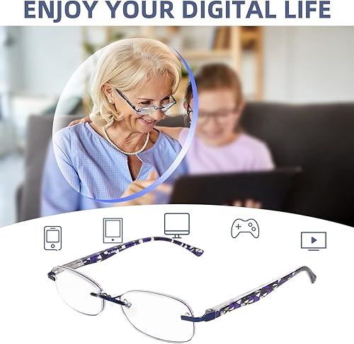 Miniatura 6 de OPTOFENDY Anteojos de lectura sin montura para mujer, lectores para mujeres con bisagras de resorte, bordes tintados, anteojos de lectura con luz