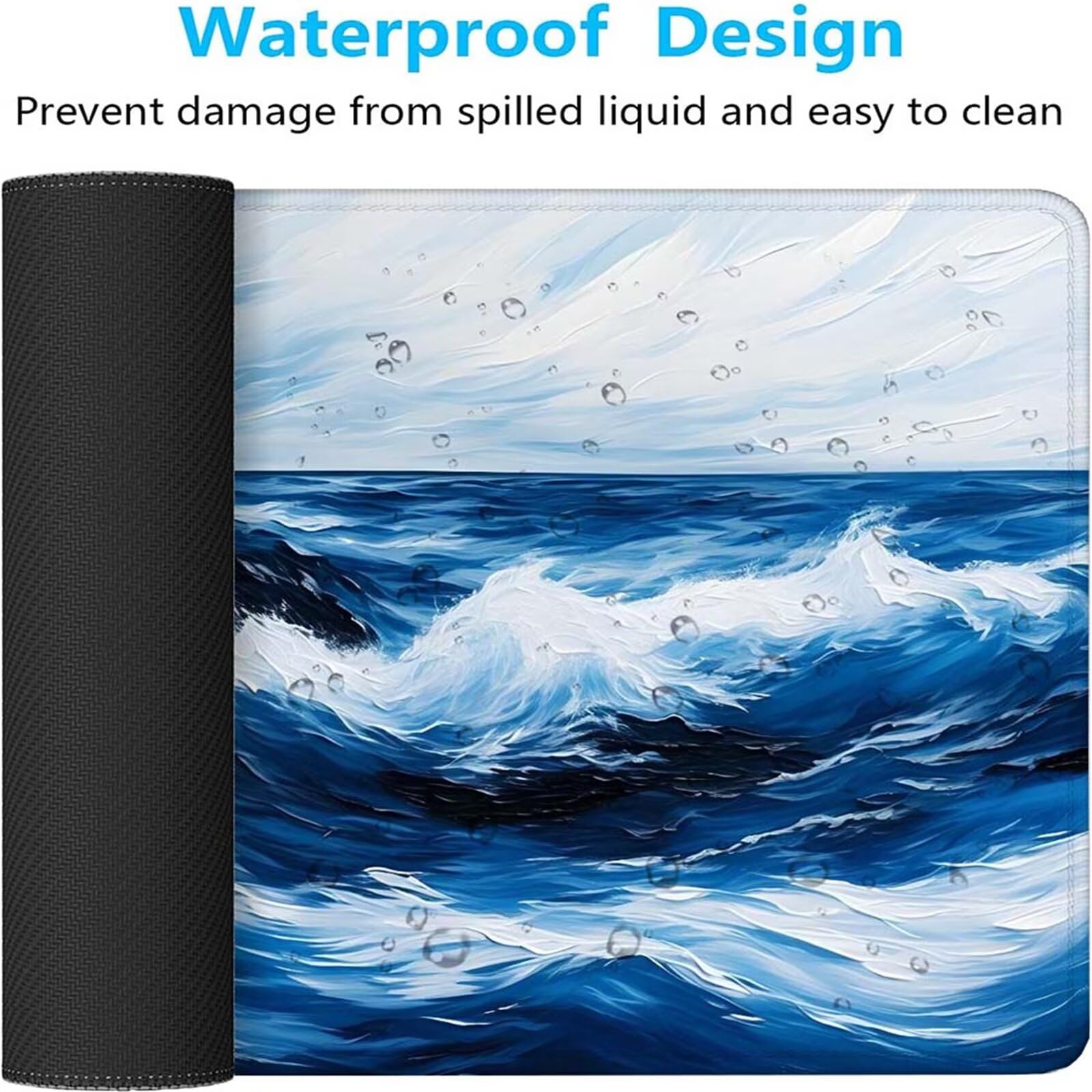 Alfombrilla Ratón Japón Ondas Alfombrilla Ratón XXL 1400x600x3mm Mouse Pad Resiste Salpicaduras, Extendida de Gran Tamaño con Bordes Cosidos, Mejora Precisión y Velocidad,Antideslizante,Duradera y-391