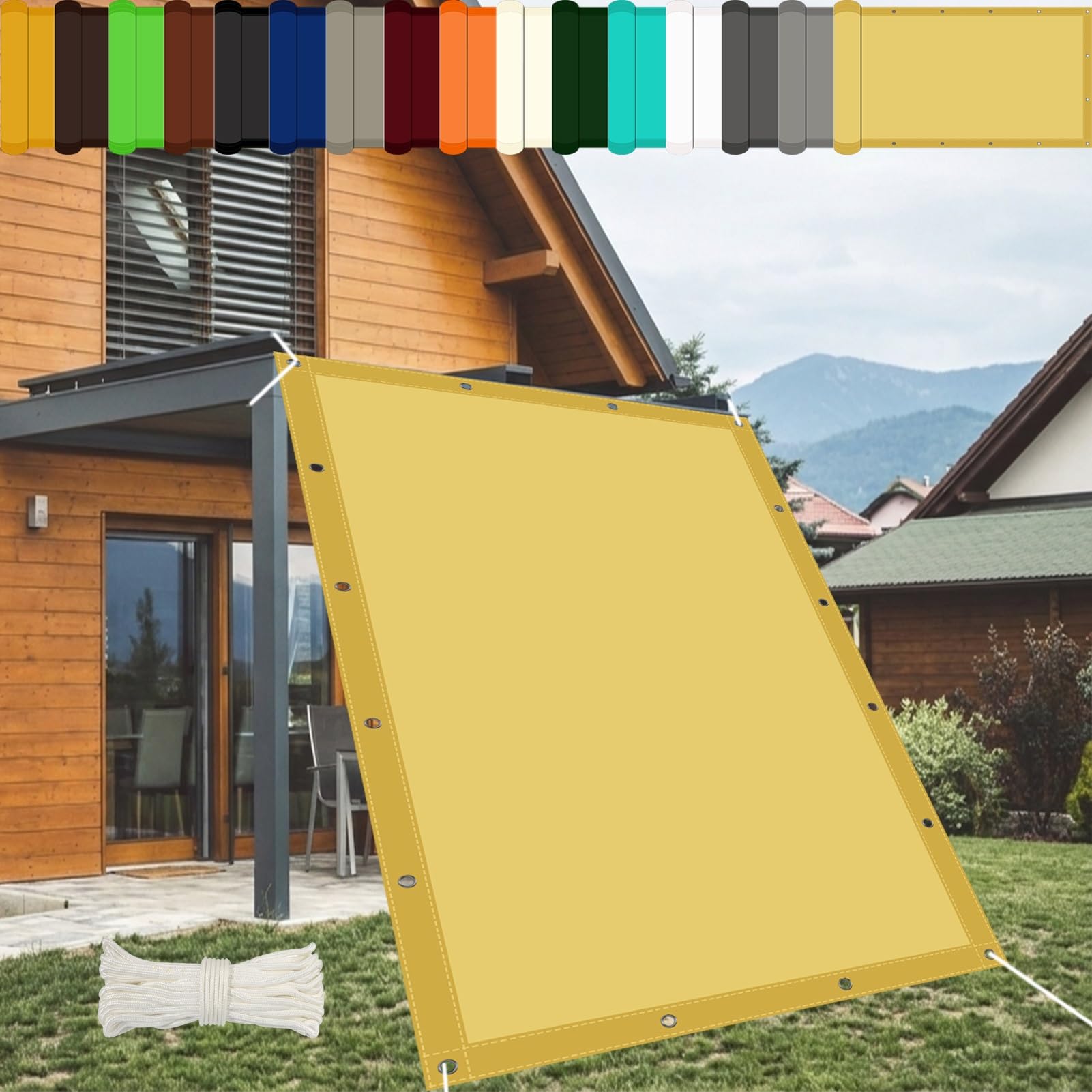 Żagiel przeciwsłoneczny 190 x 235 cm ochrona przeciwsłoneczna wodoodporny prostokątny żagiel przeciwsłoneczny z liną mocującą do tarasu ogrodu na podwórku na zewnątrz, piasek żółty