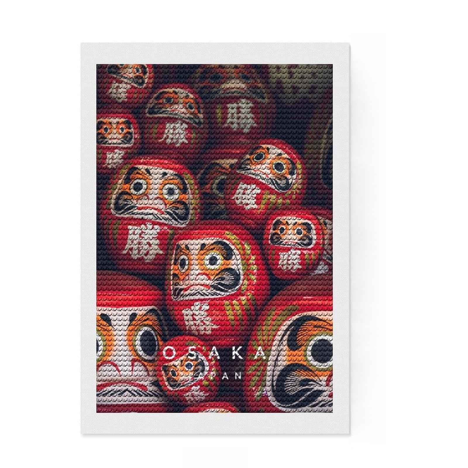 Junmoney Daruma Dolls Diamond Art Canvas 8"x12", for Creative Relaxation, Pleasing Wall Art Project, Aesthetic Room Decor, Christmas Gift