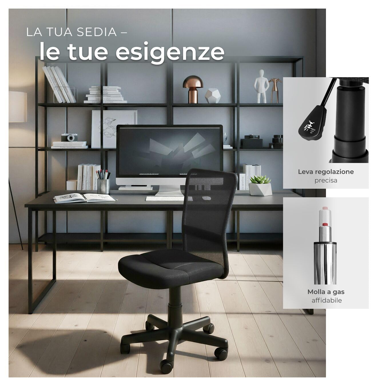 tectake SEDIA UFFICIO SEDIA GIREVOLE STOFFA RETE - disponibile in diversi colori - (Nero | no. 401793)
