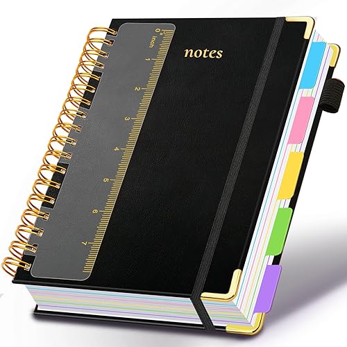 Cuaderno de espiral de tapa dura de 6.2"x 8.2", cuaderno con pestañas y divisores removibles de 300 páginas, cuaderno de 5 divisiones con rayas