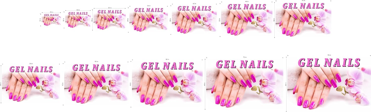 Gel IX Nail Salon Services Sign Nails Advertising Marketing Décor Horizontal (Wallpaper Fabric Poster Decal with Adhesive Backing [Indoors], 30")
