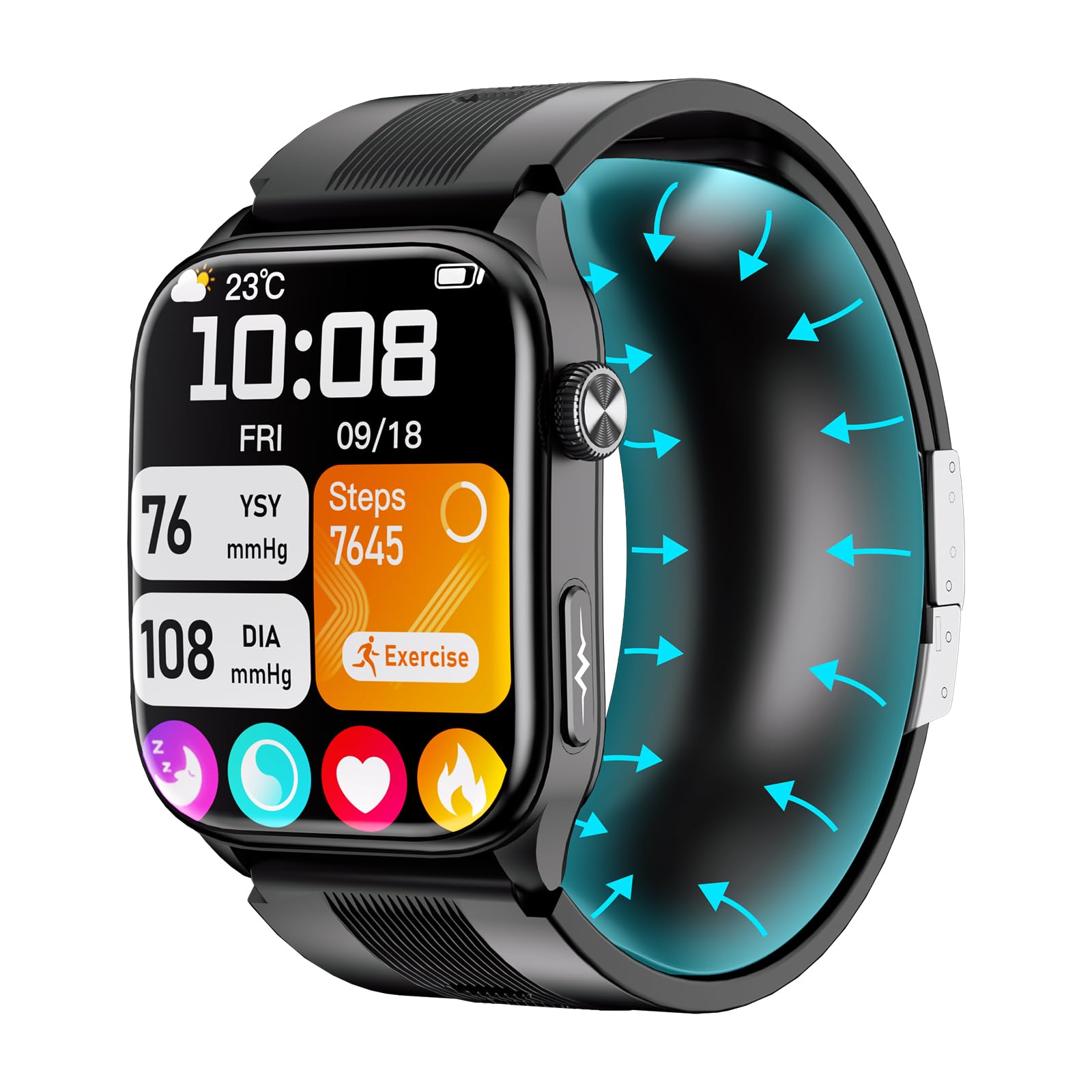 Smartwatch con Pompa Aria con Pressione Sanguigna ECG S101 | 2,06" AMOLED Display, 24/7 Monitor Frequenza Cardiaca Sonno SpO₂ Temperatura HRV e Stress per Uomo Donna