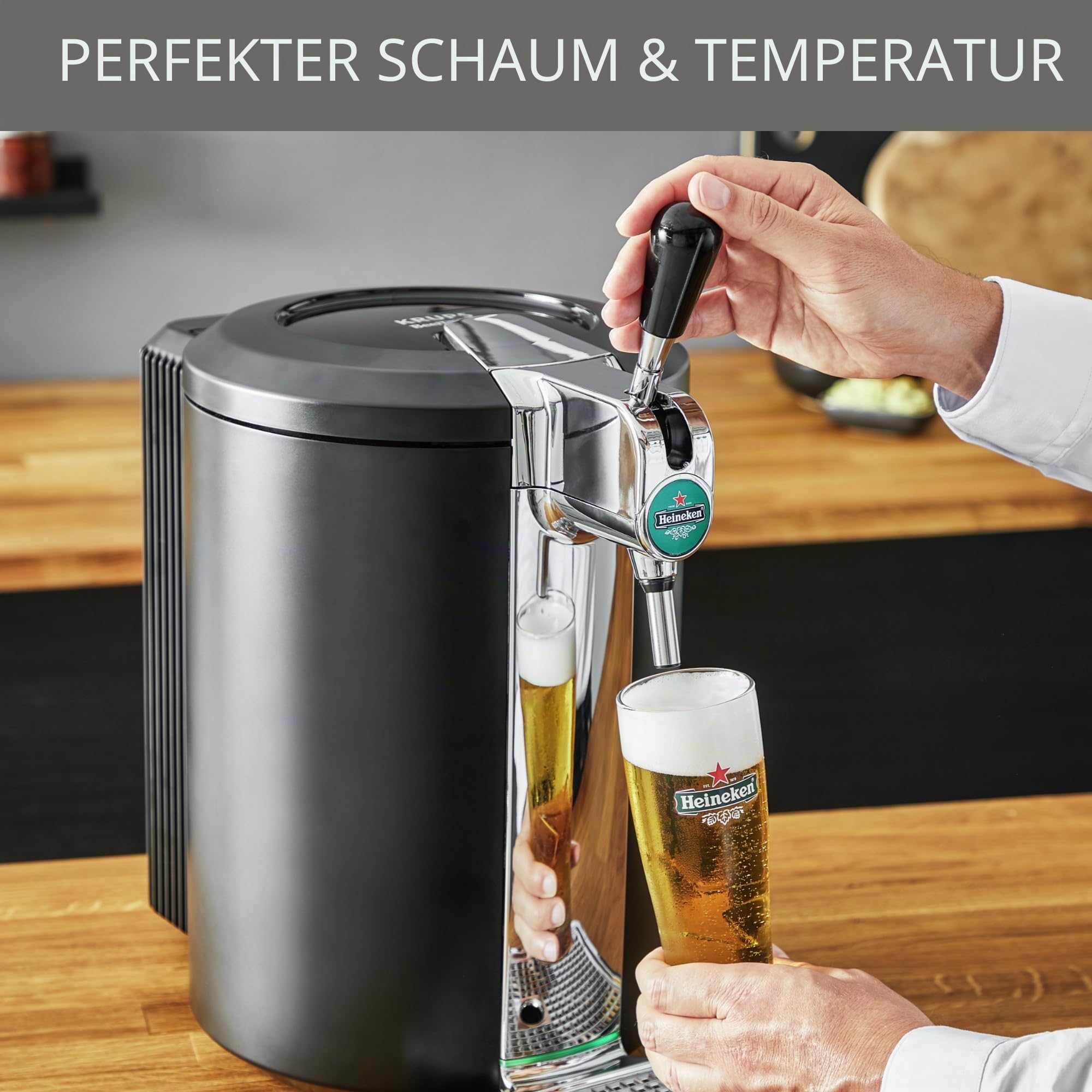 Krups Beertender Bierzapfmaschine, 5 Liter Fass, Marken der Heineken-Gruppe, Kontrollleuchte, perfekte Temperatur und Schaum, frisches Bier, einfache Installation, Compact schwarz VB450E10