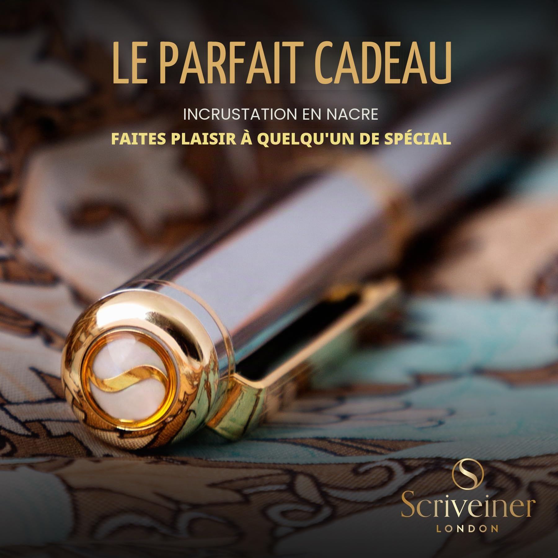 Scriveiner Stylo Plume Chrome Argent – Superbe Stylo avec Finition Plaqué or véritable, Plume Schmidt (Moyenne), Coffret Idéal pour Homme et Femme, Professionnel, Directeur, Bureau, Beau