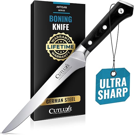 Cutluxe Boning & Fillet Knife – 6" Deboning Knife, Perfect for Meat Trimming – Razor Sharp Blade from High Carbon German Steel – Full Tang & Ergonomic Handle Design – Artisan Series