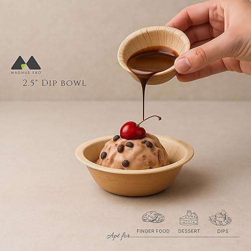 Miniatura 4 de magnus Plato desechable redondo de hoja de palma de 4 pulgadas, poco profundo, 2.5 onzas, platos de bambú como paquete de fiesta (50 unidades),