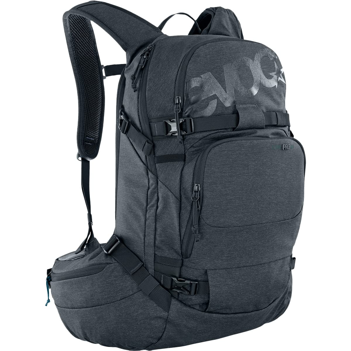 EVOC LINE PRO 20 Touring Backpack (LITESHIELD PLUS Protection, hydration bladder slot, insulated shoulder strap, avalanche compartment, ski mount, snowboard mount, body hugging, hip belt), Black