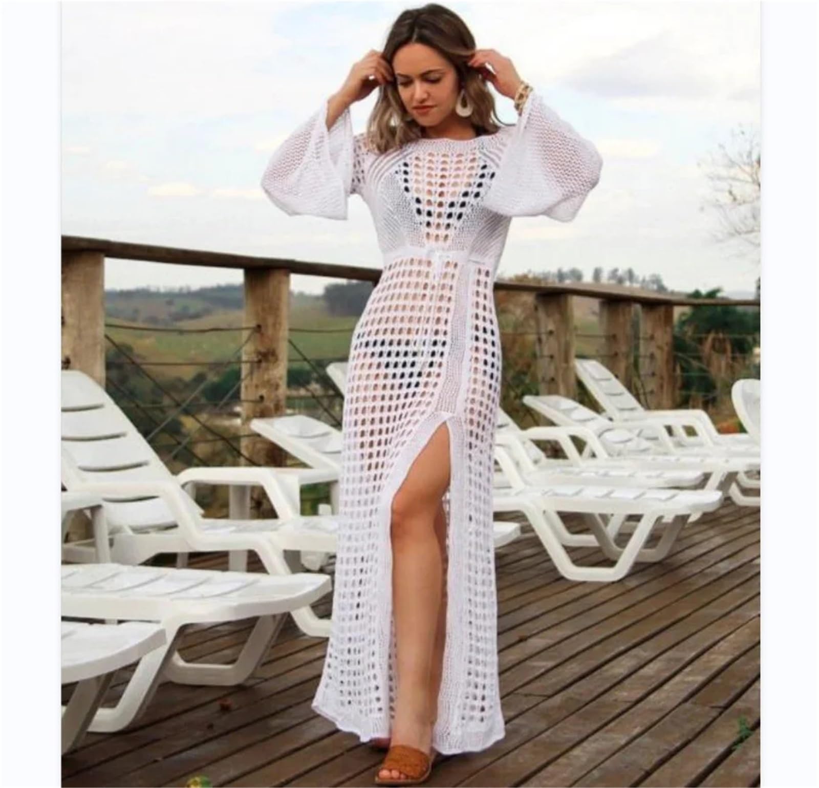 Abito da Spiaggia Vestito da Spiaggia Anti-Sole Estivo for Le Donne Copricostume da Bikini Vestito da Spiaggia con Maniche a Lanterna for Bikini da Donna