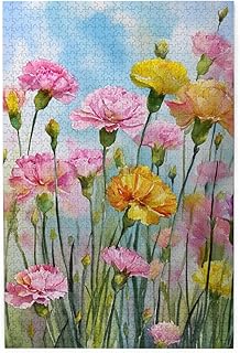 1000 Pieces Jigsaw Puzzle for Adults, Colorful Carnations in A Field Wooden Challenging Puzzles. Ideal for Home Decor, Game Nights, Stress Relief, Gifts. Finished Size is 29.53“ X 19.69”