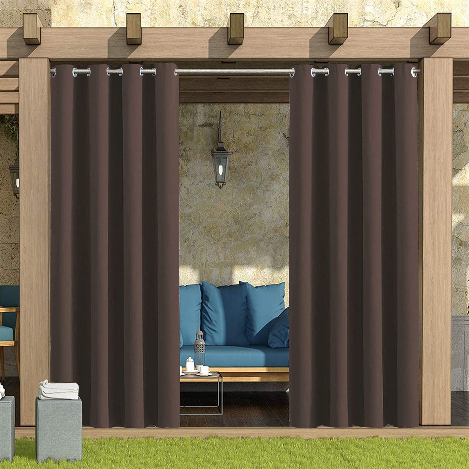Zasłony zewnętrzne Dostosowany rozmiar, zasłona przeciwdeszczowa łatwa do zainstalowania z oczkami przeciwutleniającymi przez ganek Gazebo Garden Door (W134*H213cm-8 sztuk, C14)