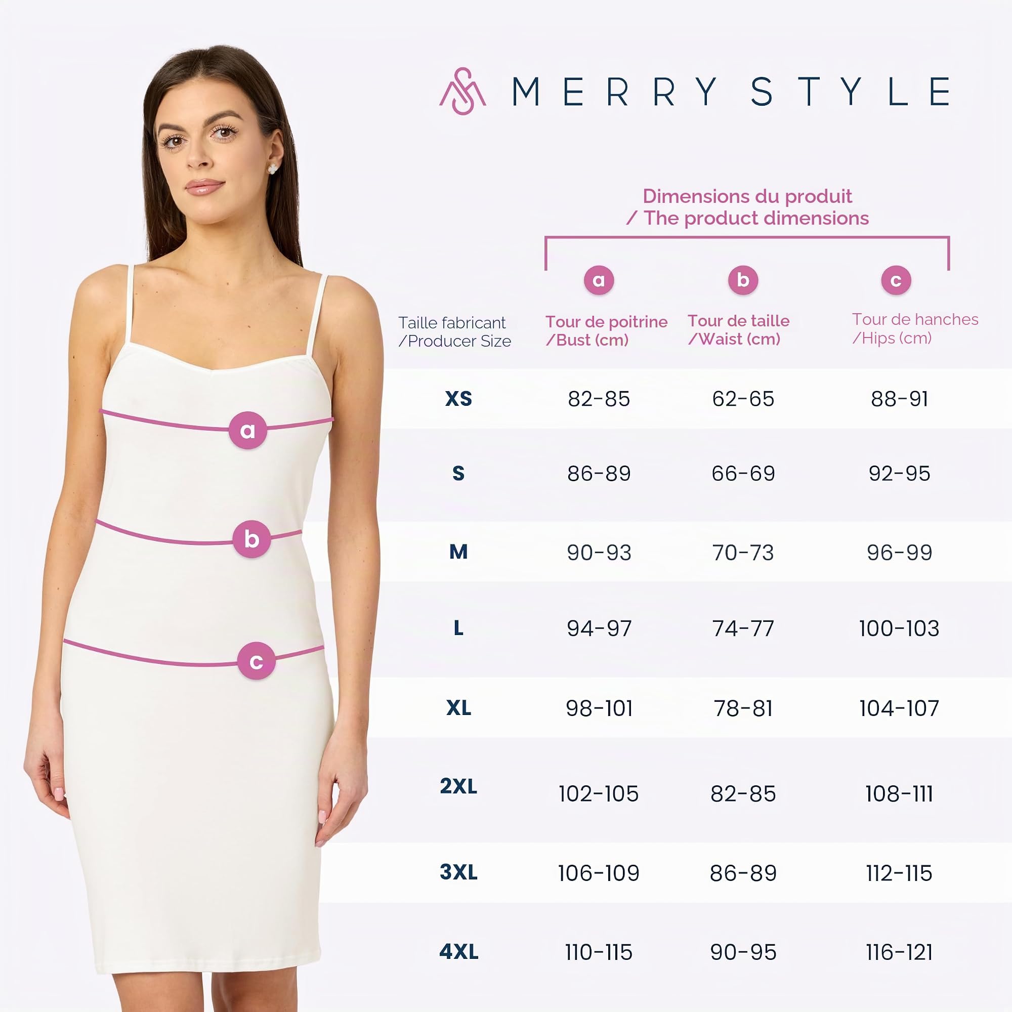 Merry Style Fond de Robe Femme Longueur Genou élastique Formant en Viscose MS10-446