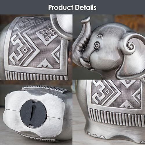 Miniatura 6 de 5.43 x 2.87 x 4.72 pulgadas, lindo elefante de aleación, alcancía de elefante, caja de dinero para ahorrar monedas, tarro de monedas de dibujos