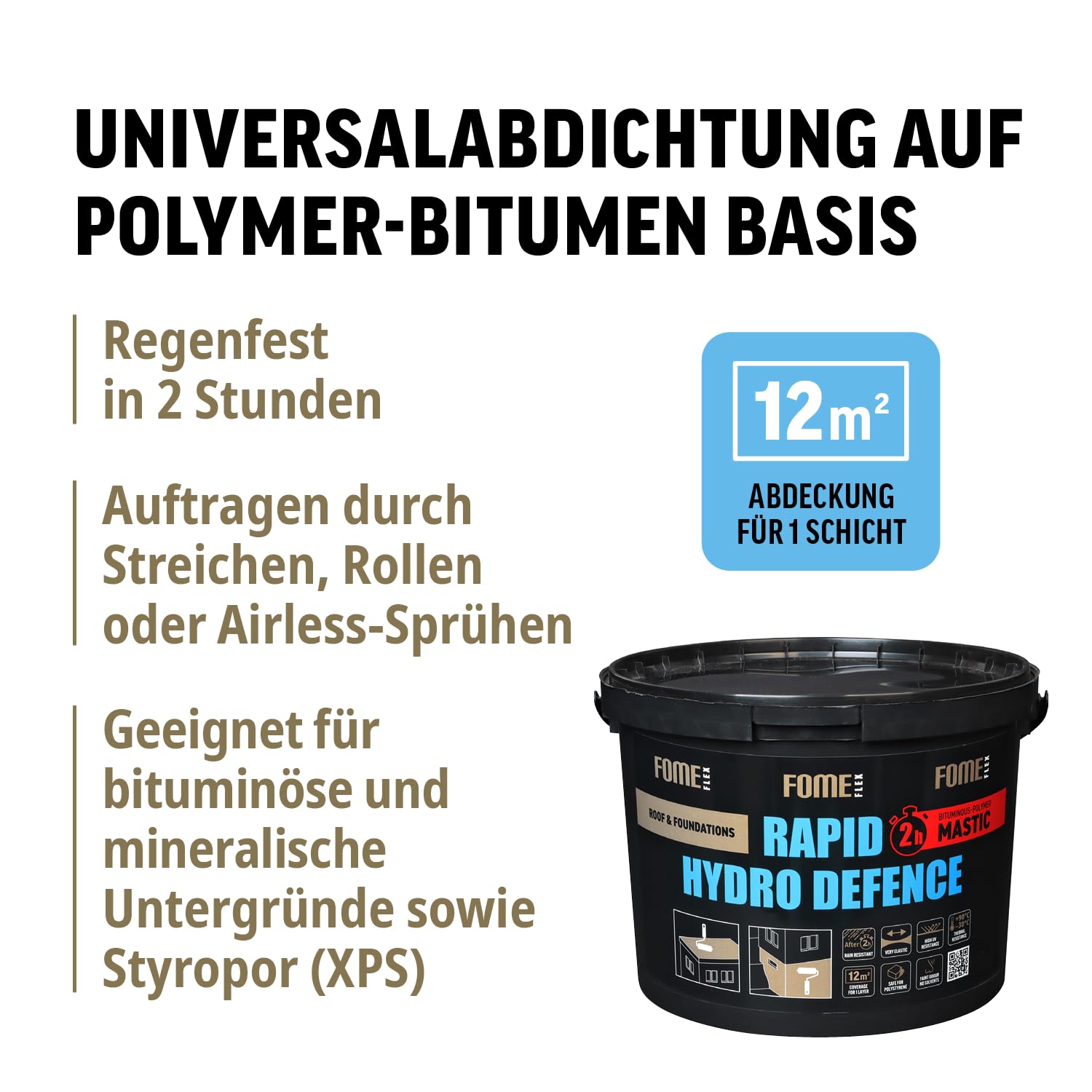 Sigillatura universale e barriera all'umidità a base di bitume polimerico FOME FLEX Rapid Hydro Defence 4,5 kg per tetto, pareti e fondazione