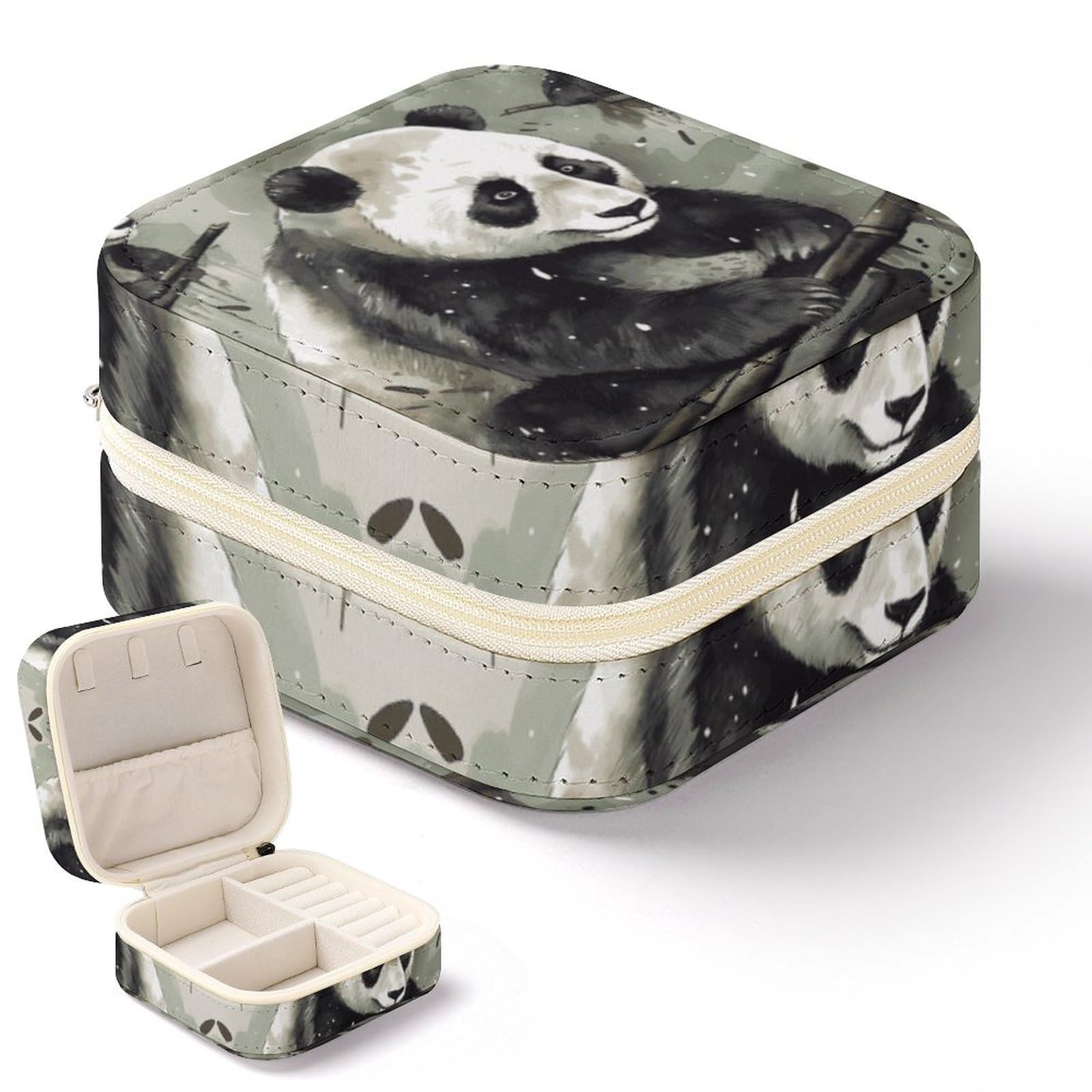 Boîte à bijoux pour femme portable et petit organisateur de bijoux en cuir panda