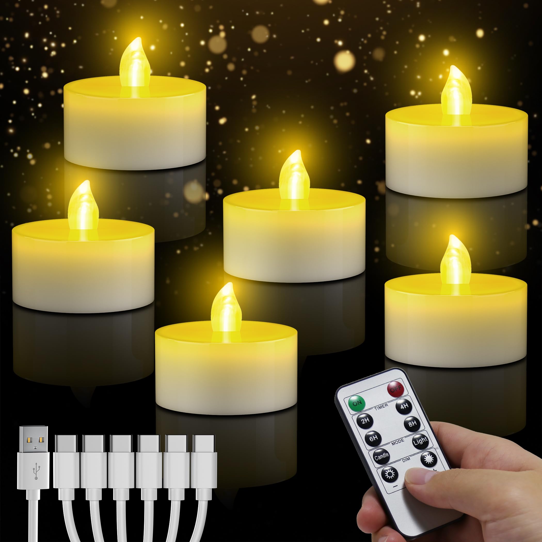 daphomeu LED Teelichter Wiederaufladbar, Warm weiß Flammenlose LED Kerzen mit Fernbedienung, Timer-Funktion, USB-Aufladbar Elektrische Kerzen für Hochzeiten Halloween Weihnachten Heimdekoration