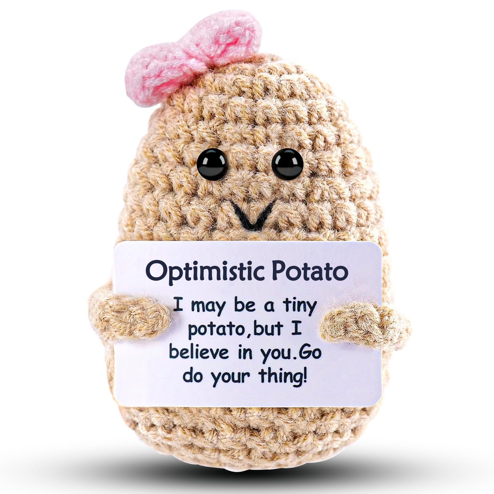 Positive Funny Crochet Potato Gifts for Girls Dad Women Men Friend,Mother's Day Easter Birthday Gifts from Daughter Son Handmade Kintted Crochet Doll with Emotional Encouragement Card Desktop Decors