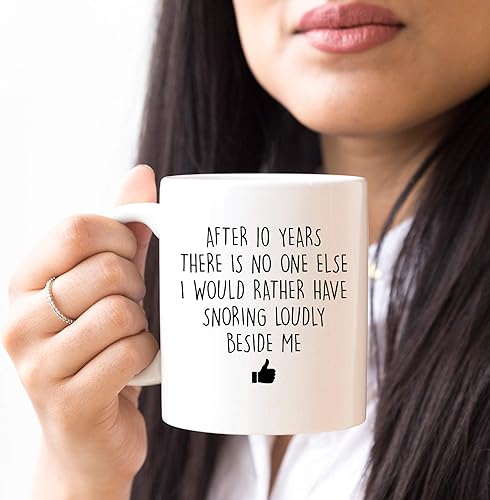 Miniatura 5 de YouNique Designs Taza de 10 aniversario de 11 onzas, divertida taza de café de 10 aniversario para él, taza de décimo aniversario de boda, taza de